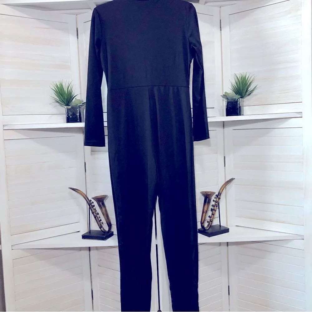 Vintage Y2K Catsuit Jumpsuit Black Red Piping S M - Image 3