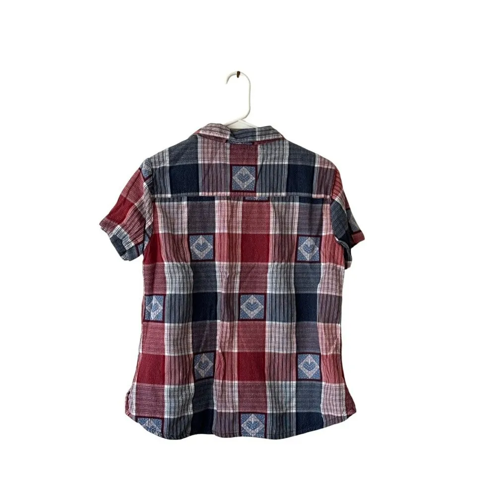 Vintage Angelique Red/Blue Plaid Short Sleeve Button - Image 8