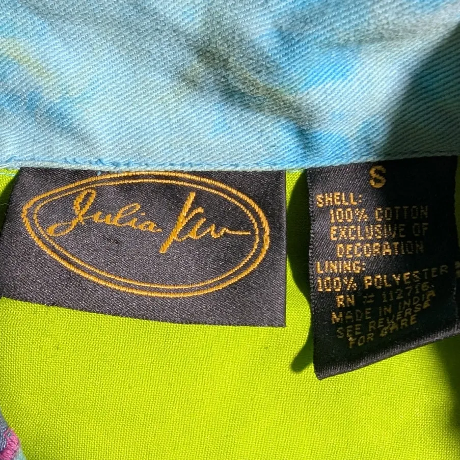 Vtg Y2K Julia Ku Blue Tie Dye Floral Applique Button Up Cotton Jacket Sz S - Image 4