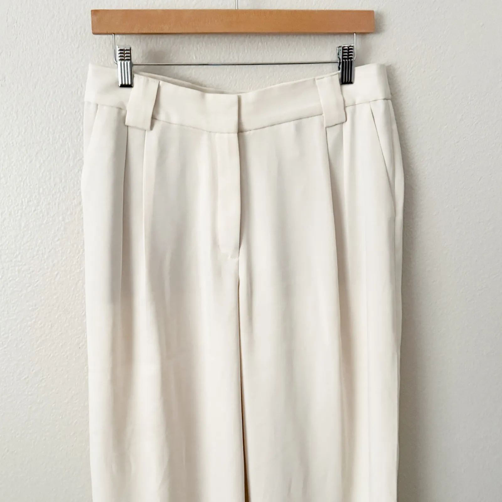 EXPRESS STYLIST | High Waisted Pleated Wide Leg Pant Ivory Off White | Size 10 - Image 3
