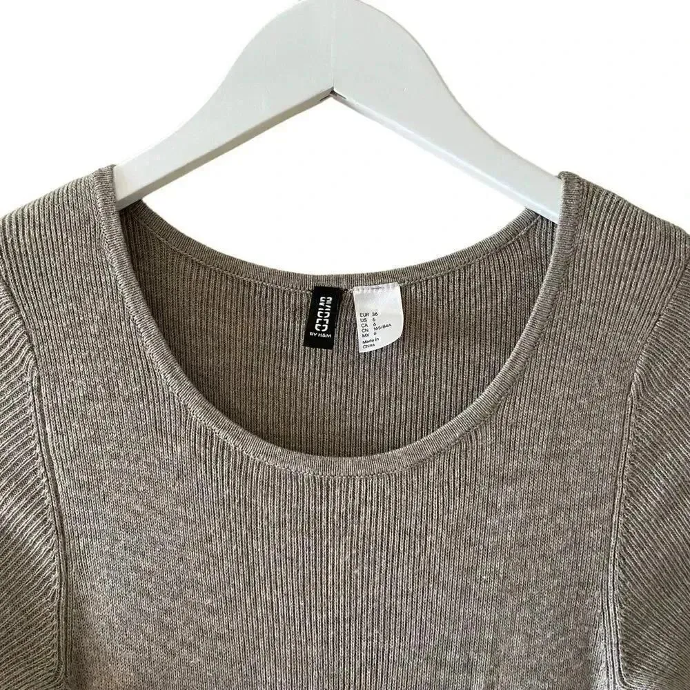 H&M Divided Brown Jersey Knit Round Neck Long Sleeves High Low Cozy Dress SZ 6 - Image 2