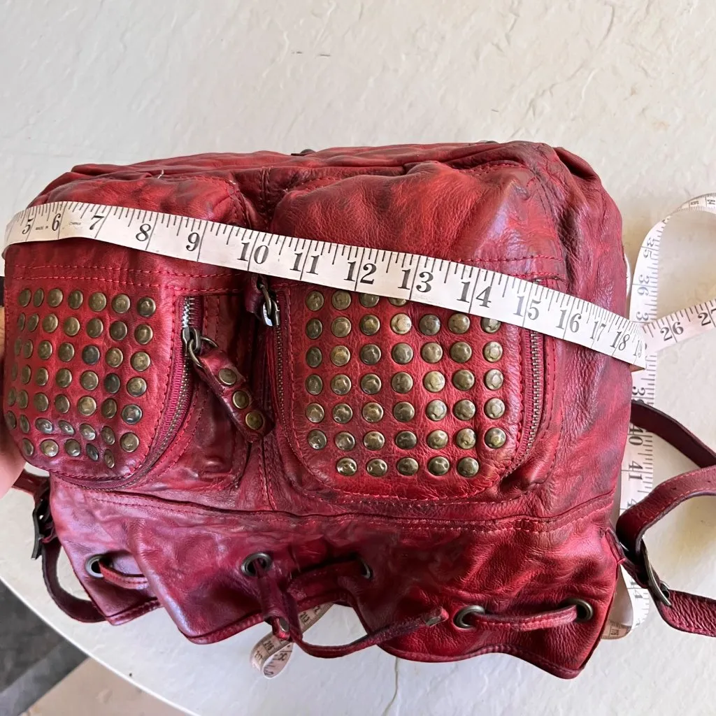 Frye Brooke Red Leather Studded Distressed Drawstring Bucket Bag - Image 15