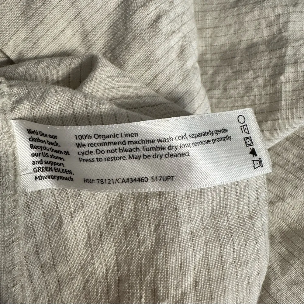 Eileen Fisher Cream Stripe Organic Linen Mini Dress sz Small Pocket Short Sleeve - Image 10