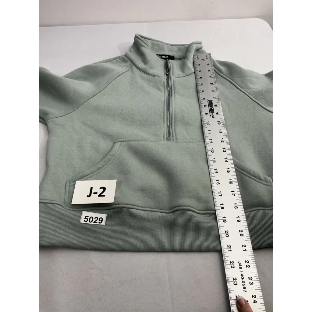 Womans Automet Pullover Sweatshirt Small Sage 1/4 Zip Mock Neck Pockets - Image 7