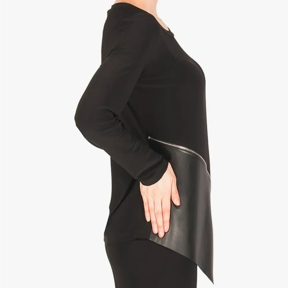 Joseph Ribkoff asymmetrical tunic top leather zipper - Image 3