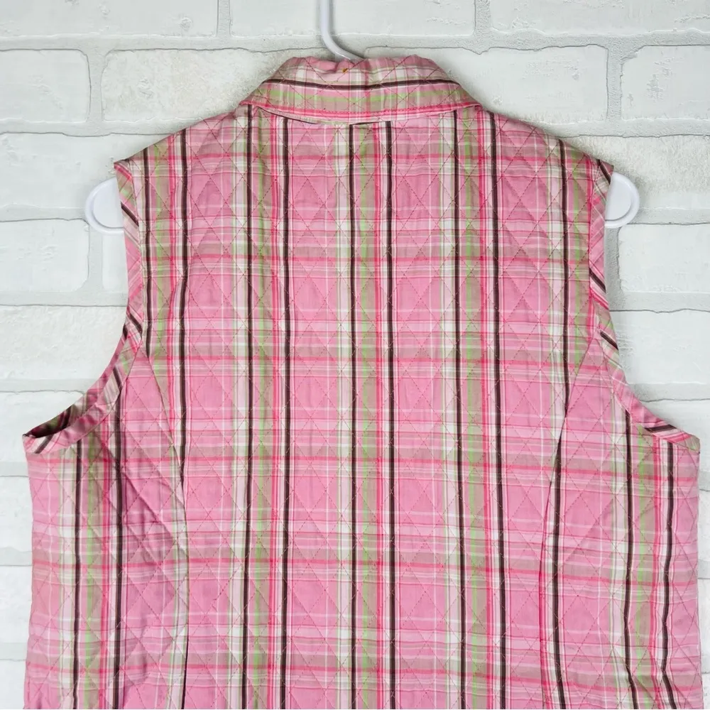 Beautiful Pink Plaid Button Front Quilted Vest Pockets, Adjustable Size‎ Medium - Image 9