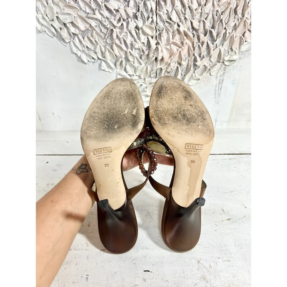 Giuseppe Zanotti Design Rhinestone Slip On Heeled Mule Sandals Brown Women's 39 - Image 7