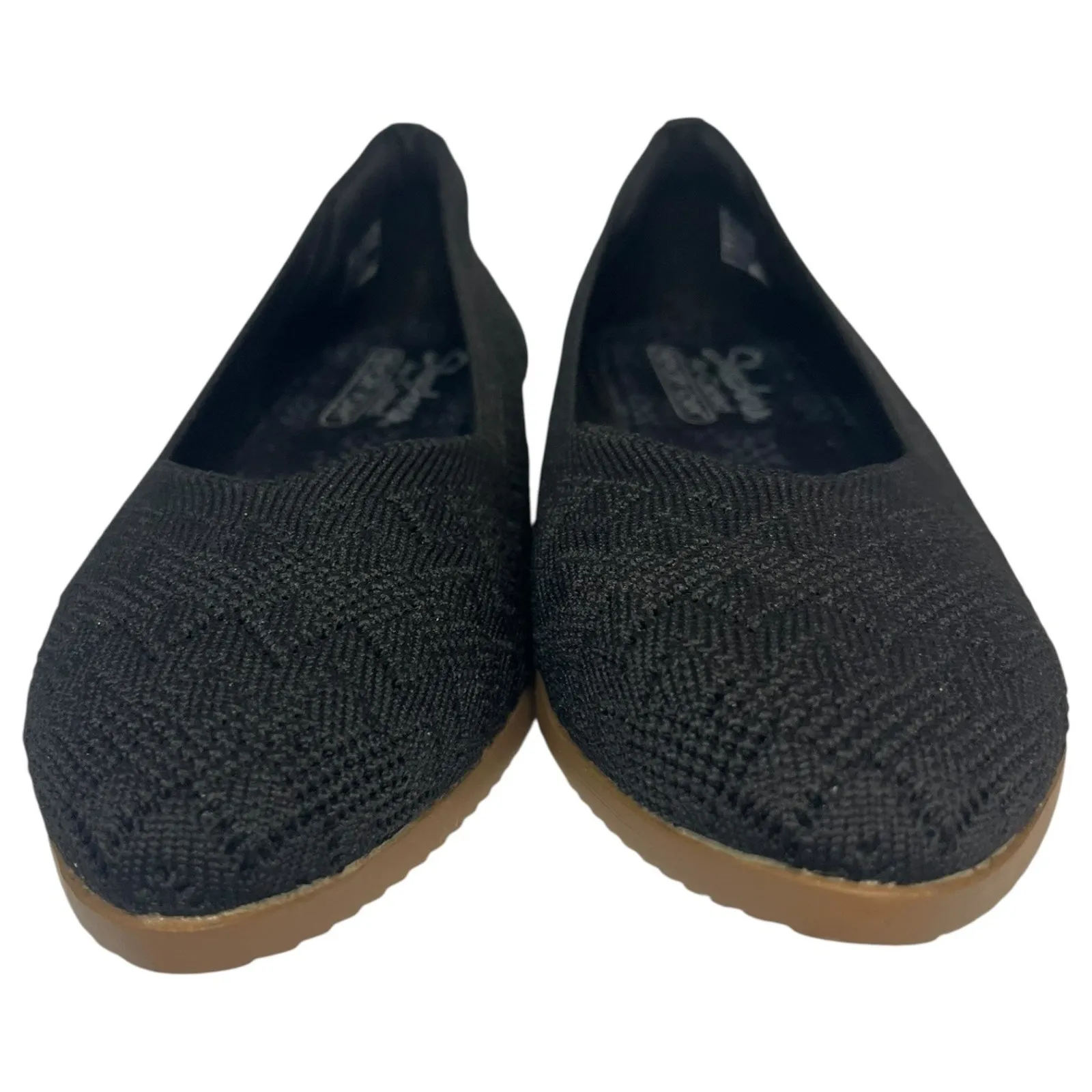 Skechers Shoes Womens 8.5 Black Wedge Slip On Knit Memory Foam Comfort Flats - Image 6