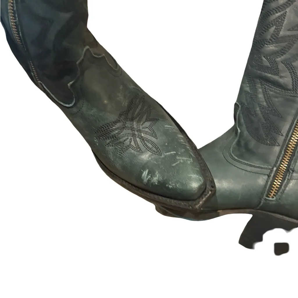 LANE Smokeshow Boot Green Size 6 Western Cowgirl Leather Green Cowboy Boots - Image 6