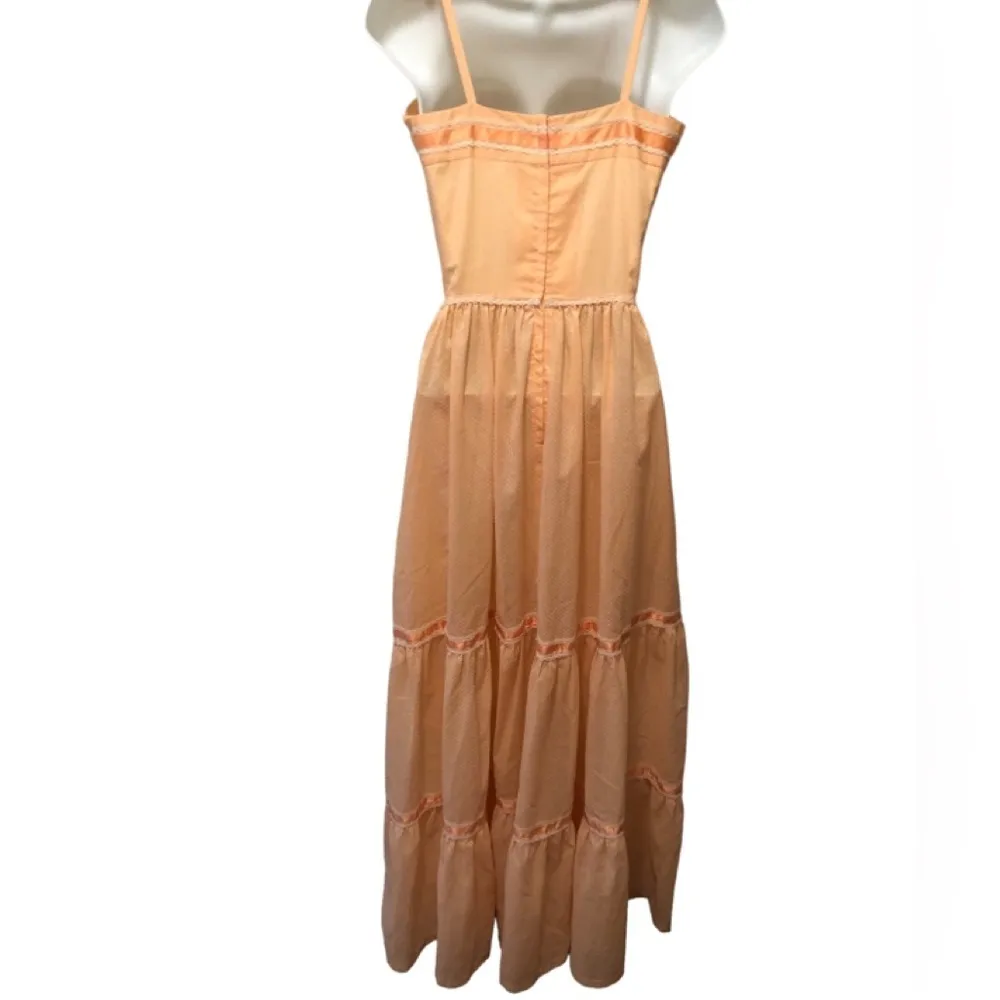 Handmade Peach Swiss Dot Prairie Maxi Dress Sz 6 Spaghetti Straps Tiered Hem - Image 8