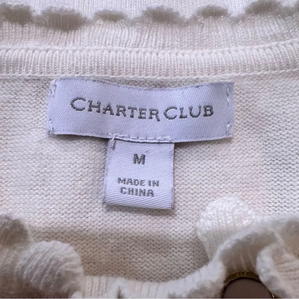 Charter Club White Floral Embroidered Ruffle Collar Cardigan Size Medium - Image 11