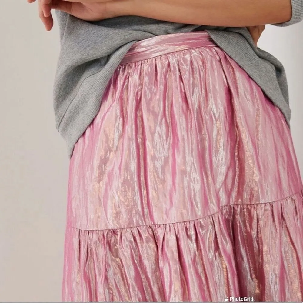 Anthropologie Maeve Alicia Crinkled Metallic Midi Skirt - Image 3