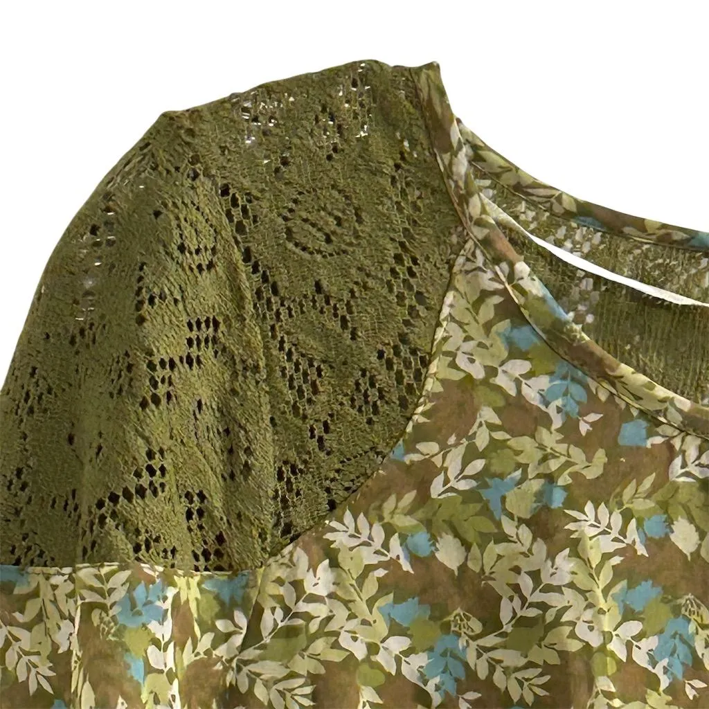 Charming Charlie Women's S Green Floral Lace Short Dress Casual Spring - Image 3