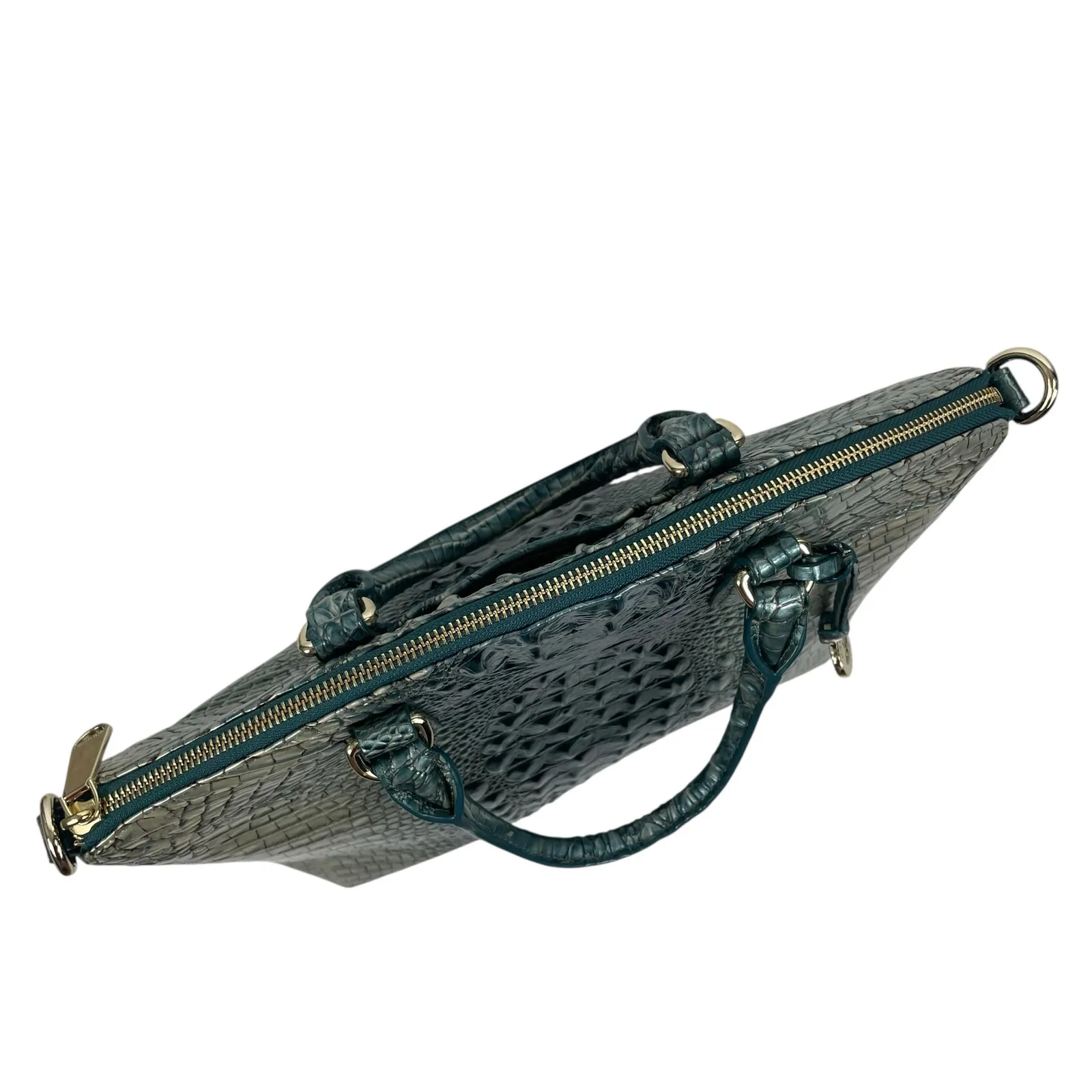 Brahmin Large Duxbury Satchel Bag Petrol Ombre Melbourne Green Leather Croc - Image 6