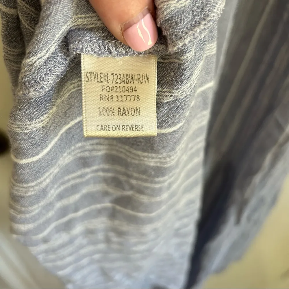 Lovestitch High Neck Chambray Blue Ivory Stripe Maxi Dress L - Image 4