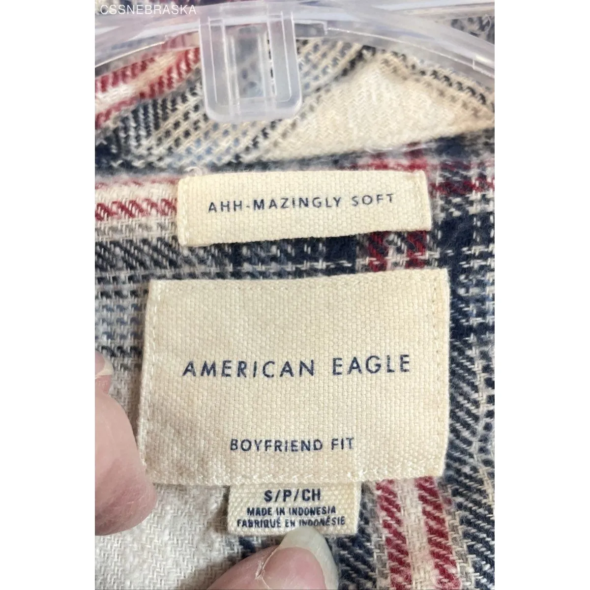 Women's American Eagle Cream/Blue/Red Plaid 100% Cotton Flannel‎ Shirt - Image 6