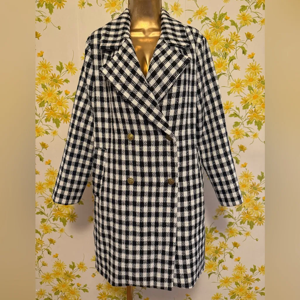 Ovi Black and White Checkered Coat size M - Image 7