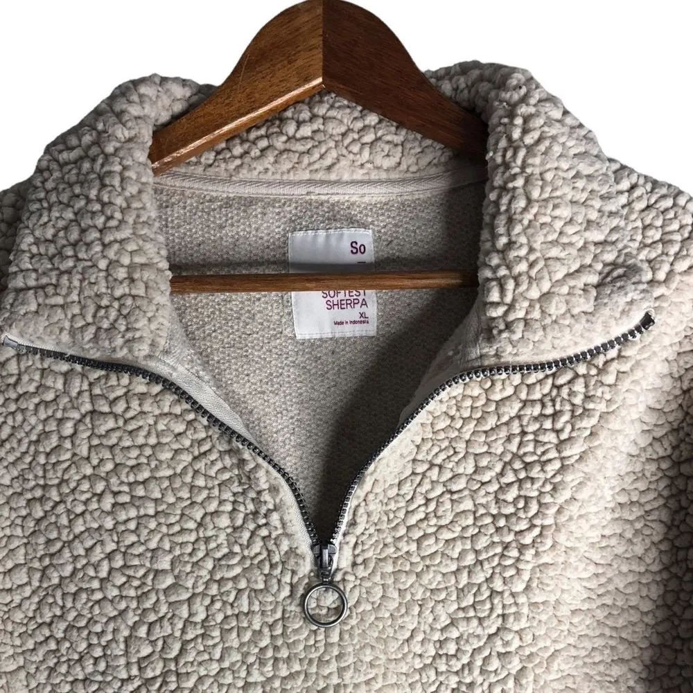 SO  Juniors Beige Cozy Softest 1/4 Zip Sherpa Jacket - Image 2