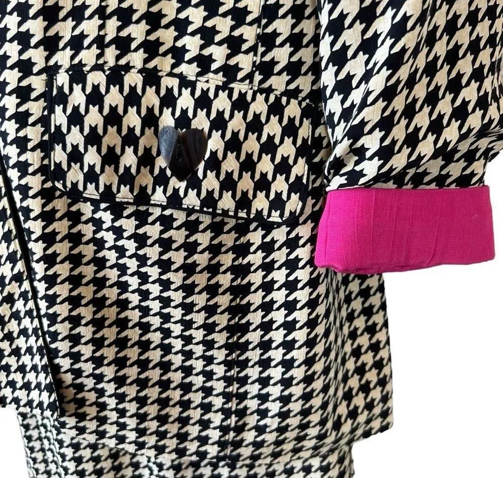Vintage 80’s Platinum Dorothy Schoelen Retro Houndstooth 2PC Skirt Suit Black Size M - Image 4