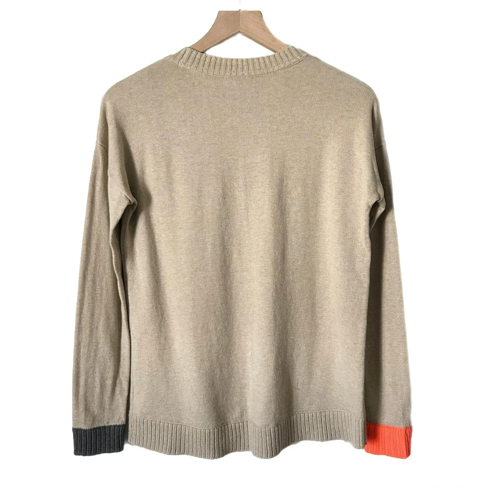 Lisa Todd Love Heart Graphic Knit Sweater Beige Pink Cotton Cashmere Size XS Tan - Image 4