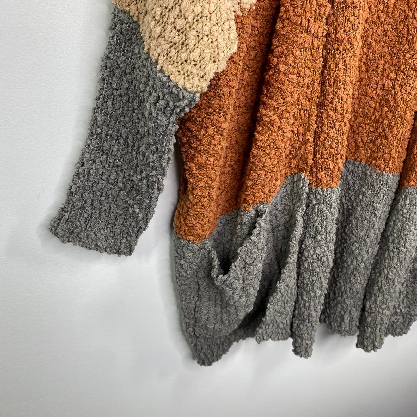 Grey Orange Long Sleeve Open Front Cardigan Sweater Women's Size Medium M Gray - Image 2