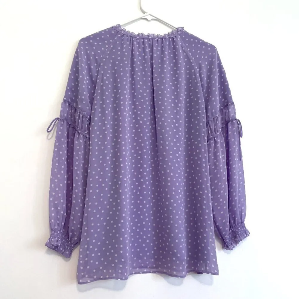 SUSAN GRAVER Printed Sheer Chiffon Raglan Sleeve Peasant Top Lilac Lavender Boho - Image 11