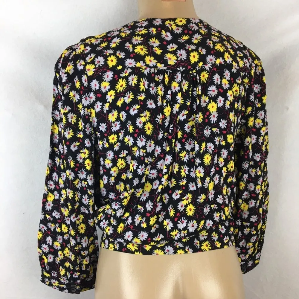 Madewell Black French Floral Wrap Long Sleeve Top S - Image 4