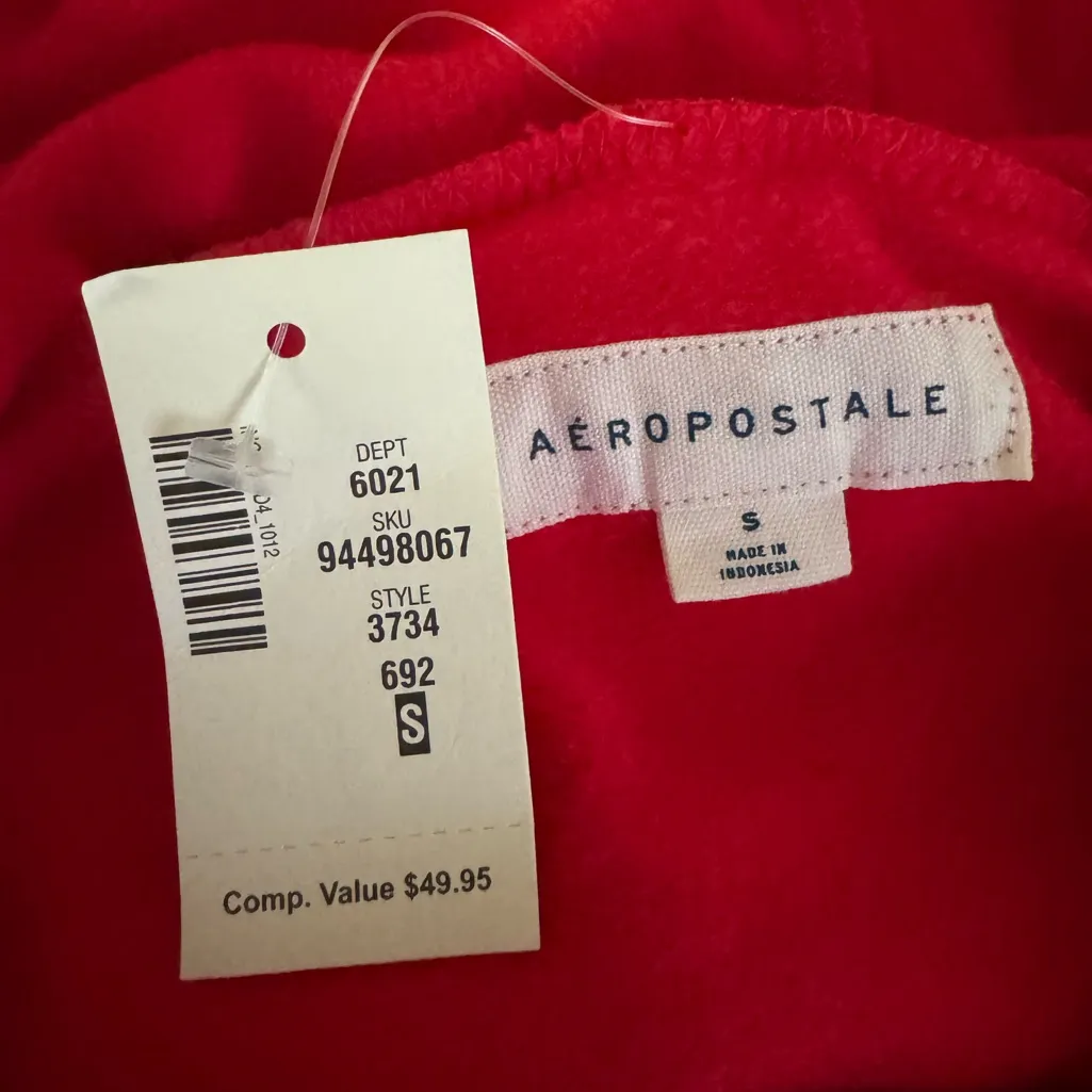 BRAND NEW $50 Aeropostale Red Graphic Print Hoodie Pullover Sweatshirt S - Image 3