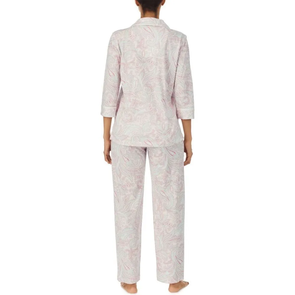 New! RALPH LAUREN Women's Paisley Print 2-Piece Knit Pajamas PJ Set Top & Pants - Image 2