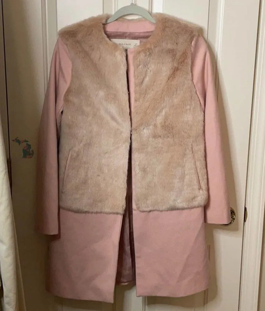 Zara pink wool peacoat faux fur S blogger fave Small - Image 8