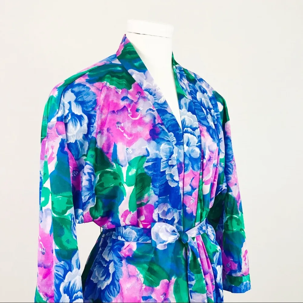 Vintage Knit Floral Robe | Size L Blue Size L - Image 9