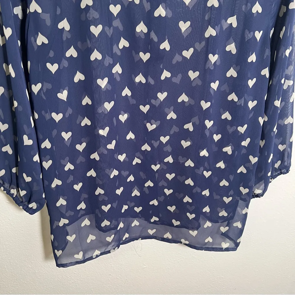 Collective Concepts Button Down Blouse Blue White Hearts S - Image 8