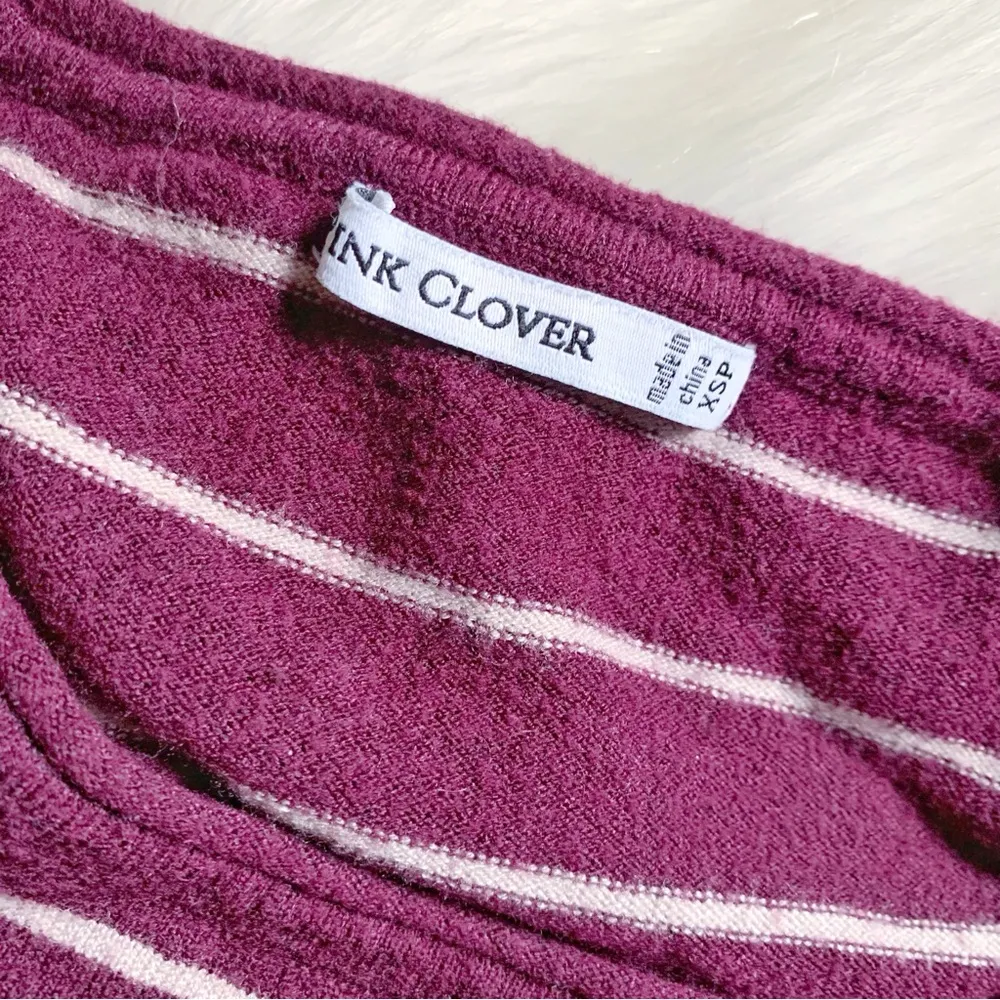 PINK CLOVER Maroon Curved Hem LS Striped Pullover XSP - Image 3