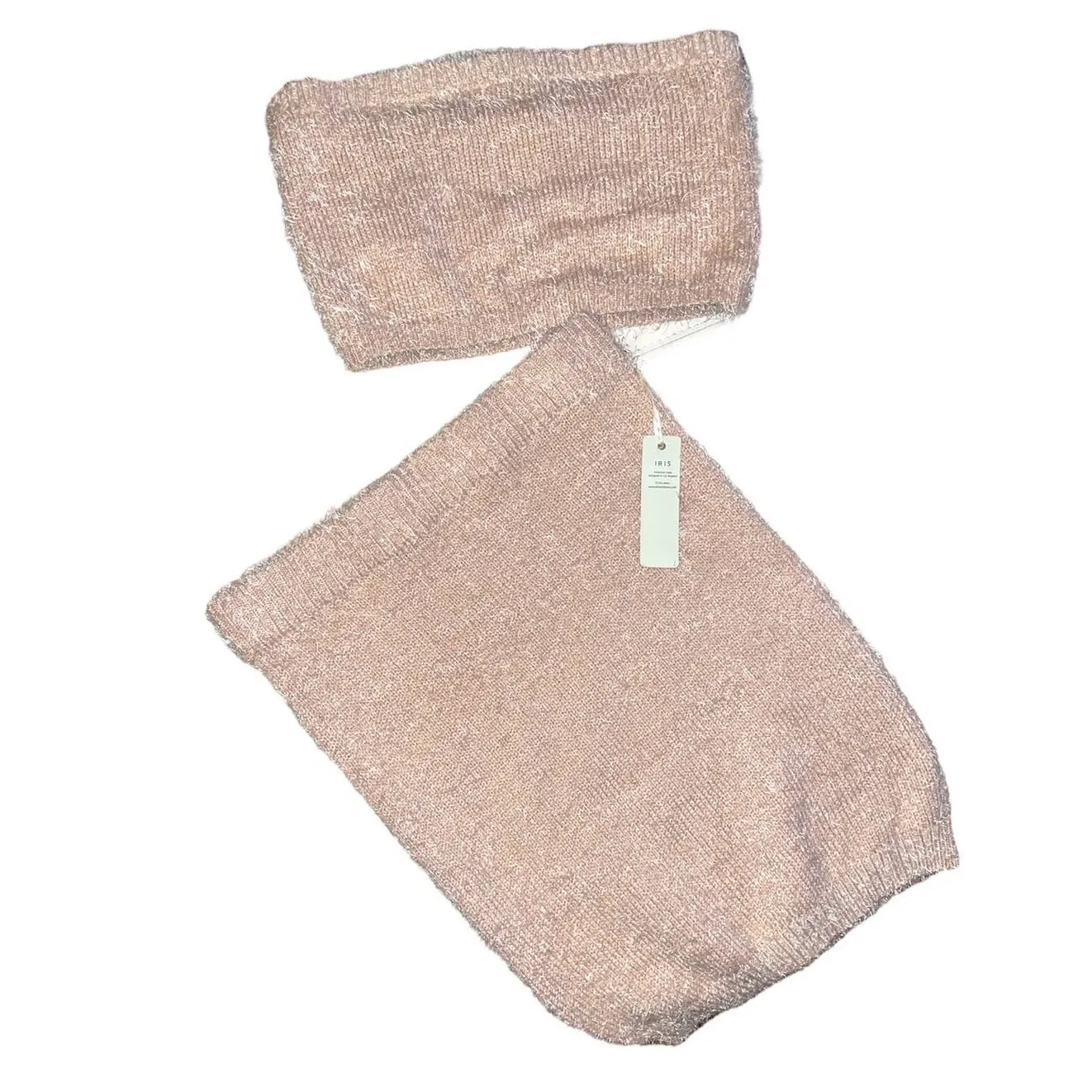 Iris Basic Champagne Fuzzy Tube Top & Skirt Set size Large - Image 2
