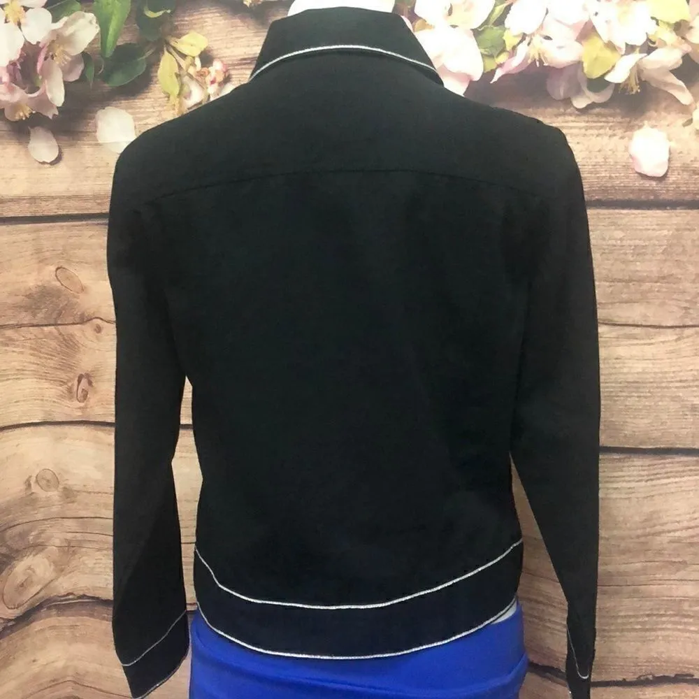 Faux diamond button long sleeve jacket in black - Image 7