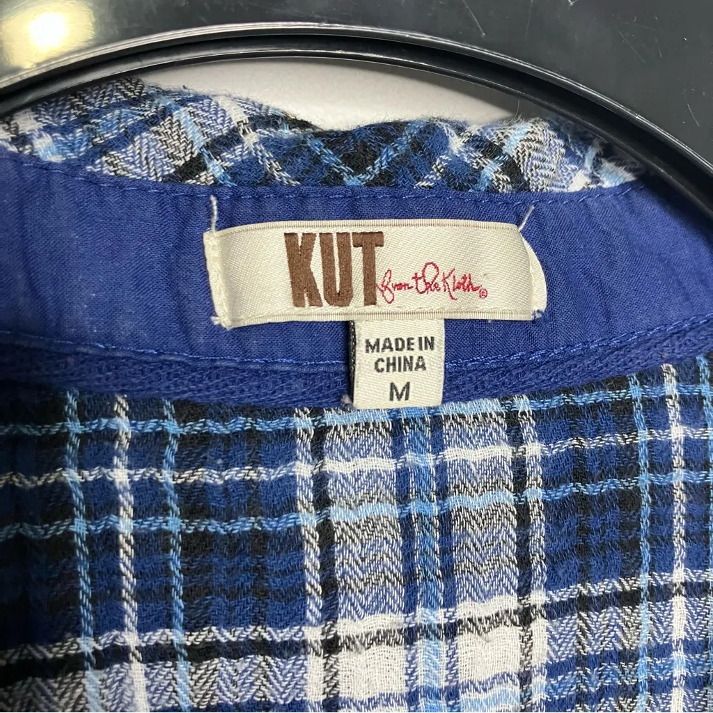 Kut‎ from the Kloth plaid thin gauze snap front shirt women’s size medium casual - Image 2