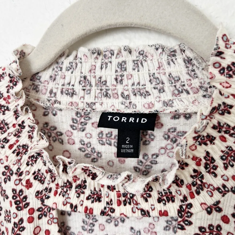 [Torrid] Floral Print Chocker Neck Textured Jersey Knit Smocked Hem Blouse Sz 2X - Image 11