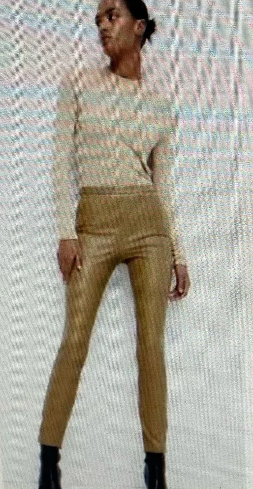 Zara tan vegan leather high rise ankle zip pants, size XS biker cottagecore - Image 3