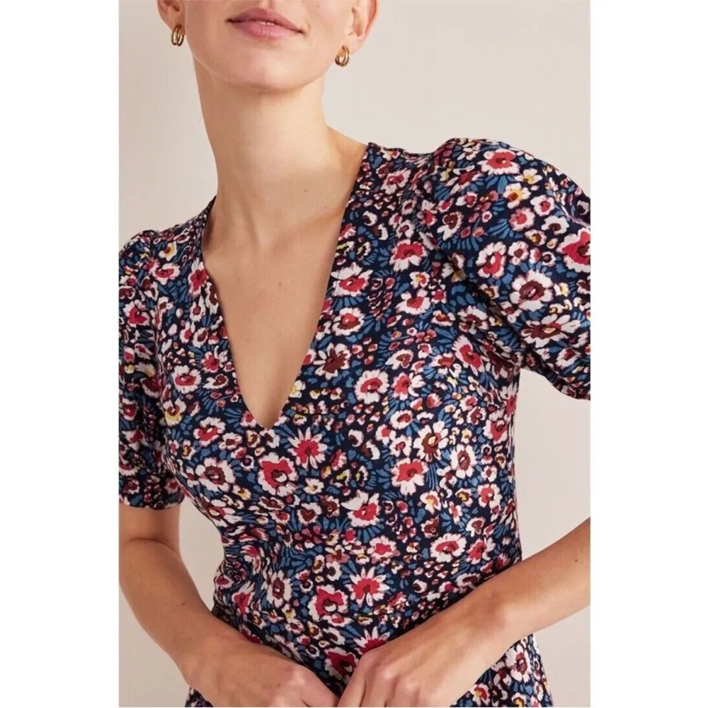 Boden Knit Floral Puff Sleeve V-Neck Dress 6 EUC Vibrant Summer - Image 5