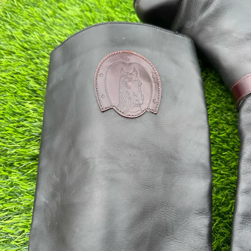 Vintage Italian Leather Equestrian Riding Boots Horse Emblem Tall Buckle 37 1/2 Black Size 6.5 - Image 7