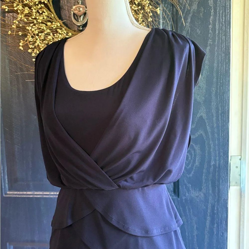 $125 LAUNDRY BY SHELLI SEGAL Navy Blue Tulip Tiered Sleeveless Cocktail Dress 4 - Image 3