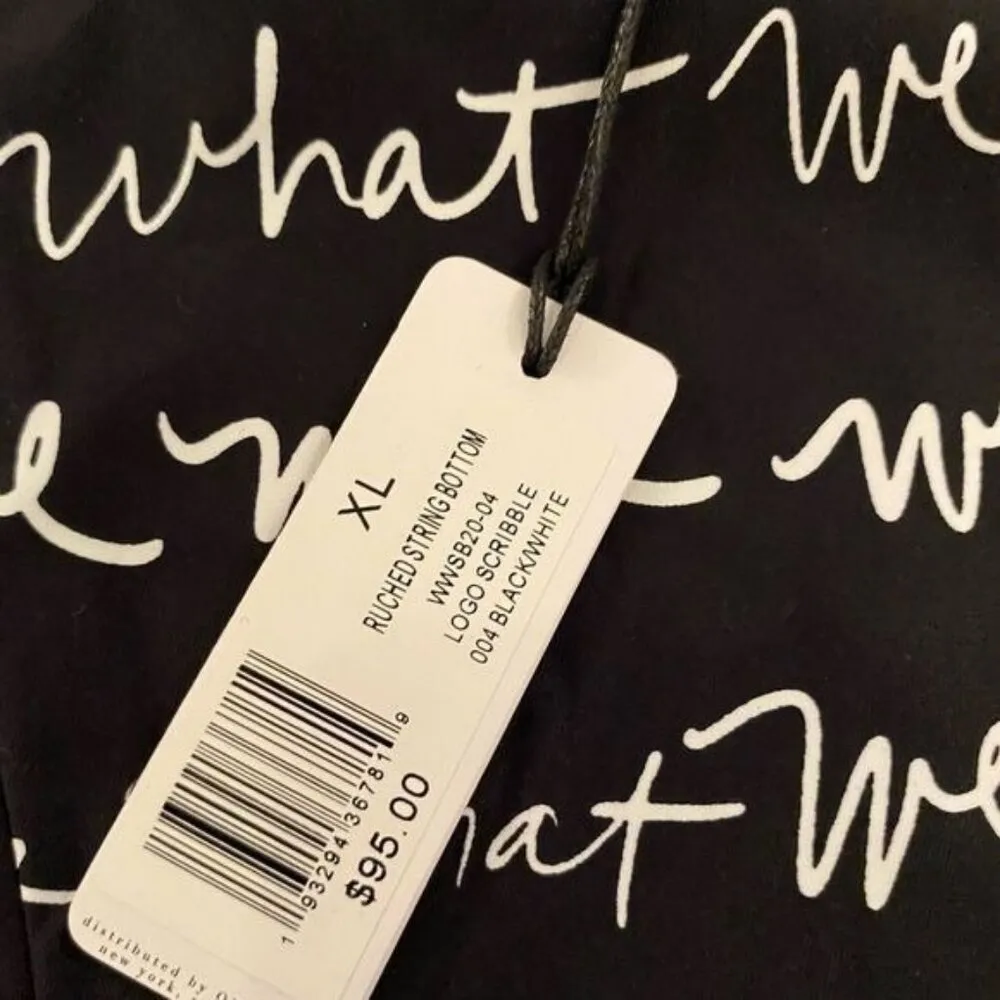 WEWOREWHAT Ruched String Logo Bikini Bottom in Black White XL - Image 5