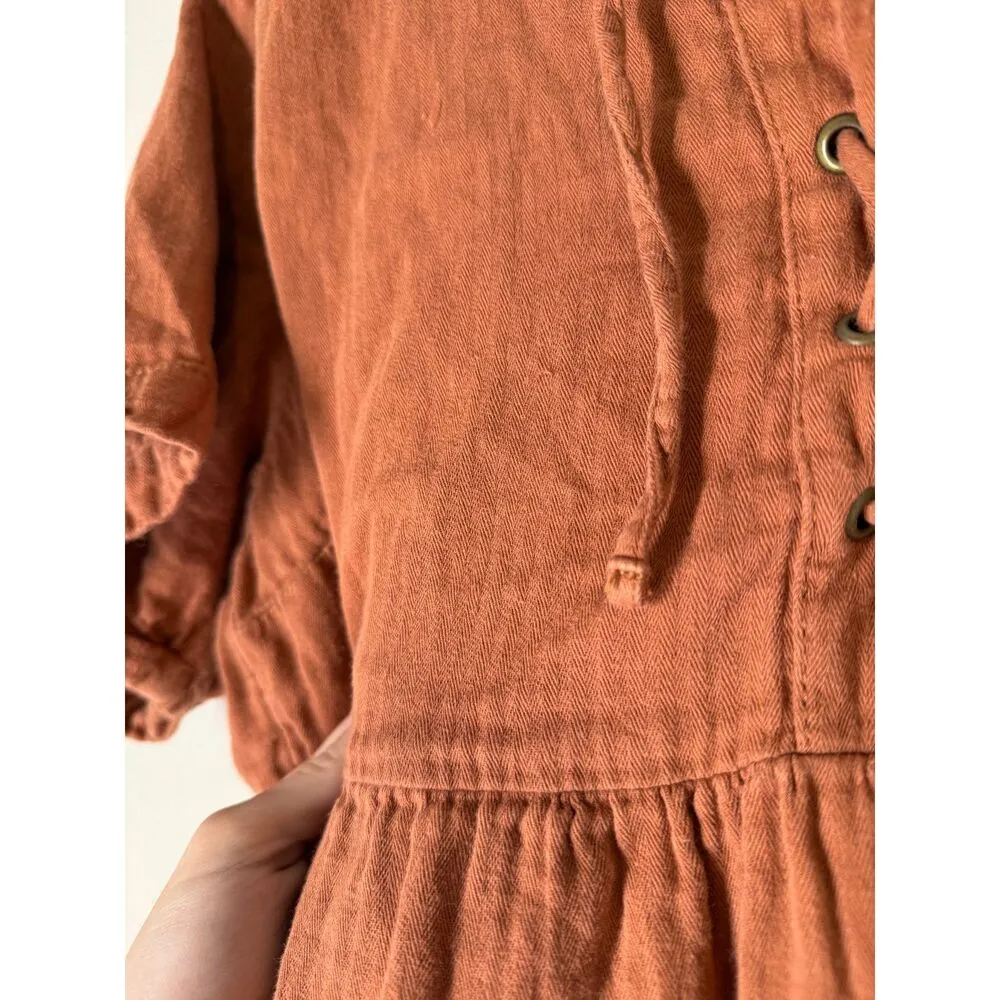 Old Navy Orange Peasant Top Womens Sz 2X Lace Up Cottagecore Ren Faire Boho - Image 9