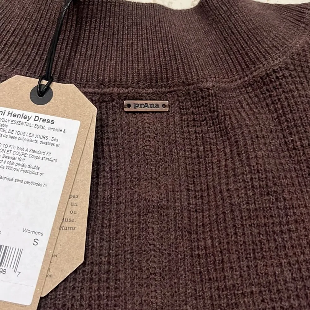 prAna Womens Milani Henley Dress Clove Small Organic Sweater Waffle Knit - Image 7