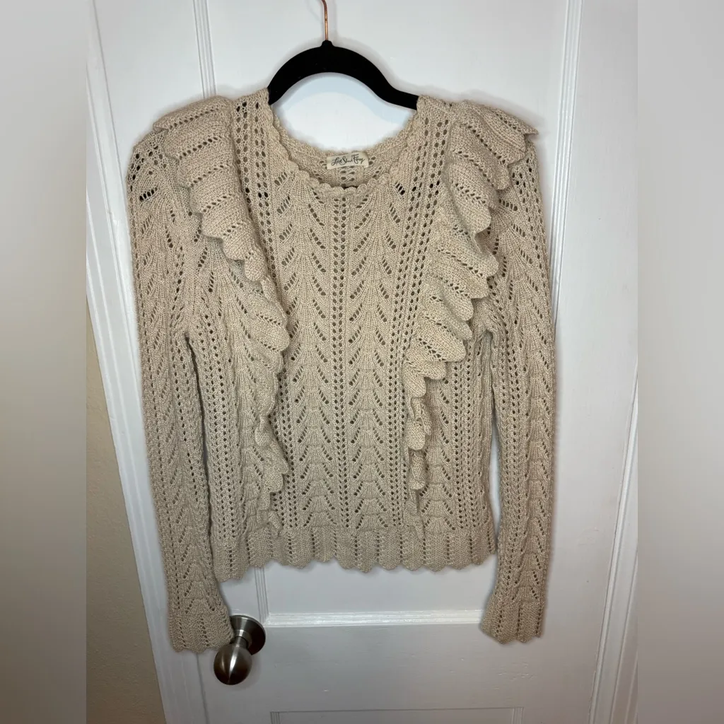 LoveShackFancy Cream Ruffle Sweater in oatmeal wool size L - Image 4