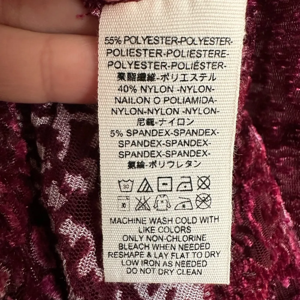 Free People Ginger Berry Top Maroon Velvet Burnout Off Shoulder Bell Sleeve - Image 2