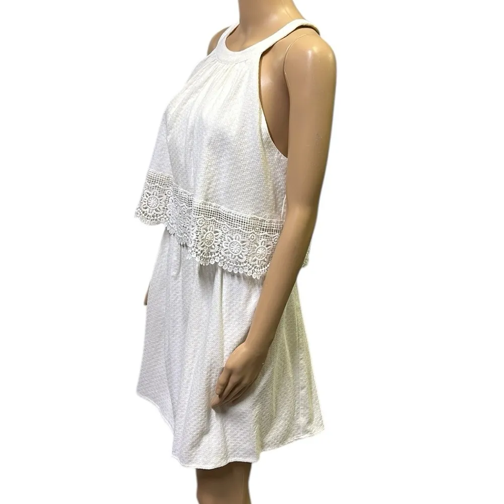 Skies Are Blue Creamy White Lace Sleeveless Zip Back Mini Dress Womens Large - Image 3