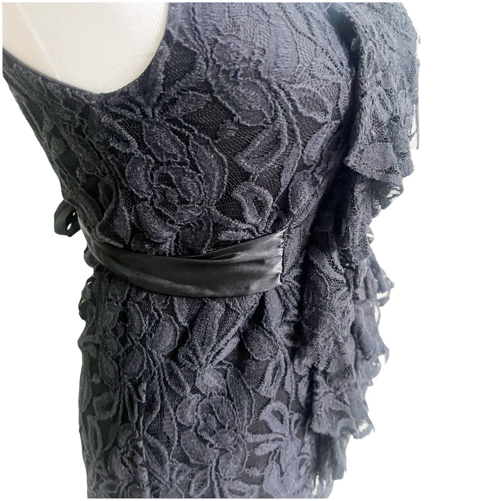 Wet Seal Black Lace Ruffled Satin Tie Y2K Tank Whimsygoth Size Medium Black - Image 6