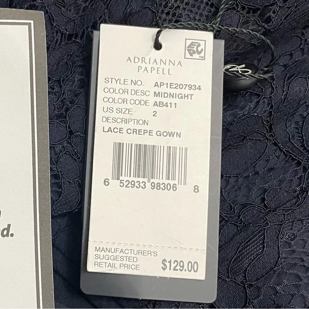 NWT Adrianna Papell Navy Blue Lace Crepe Formal Evening Gown OTS Dress Size 2 - Image 14