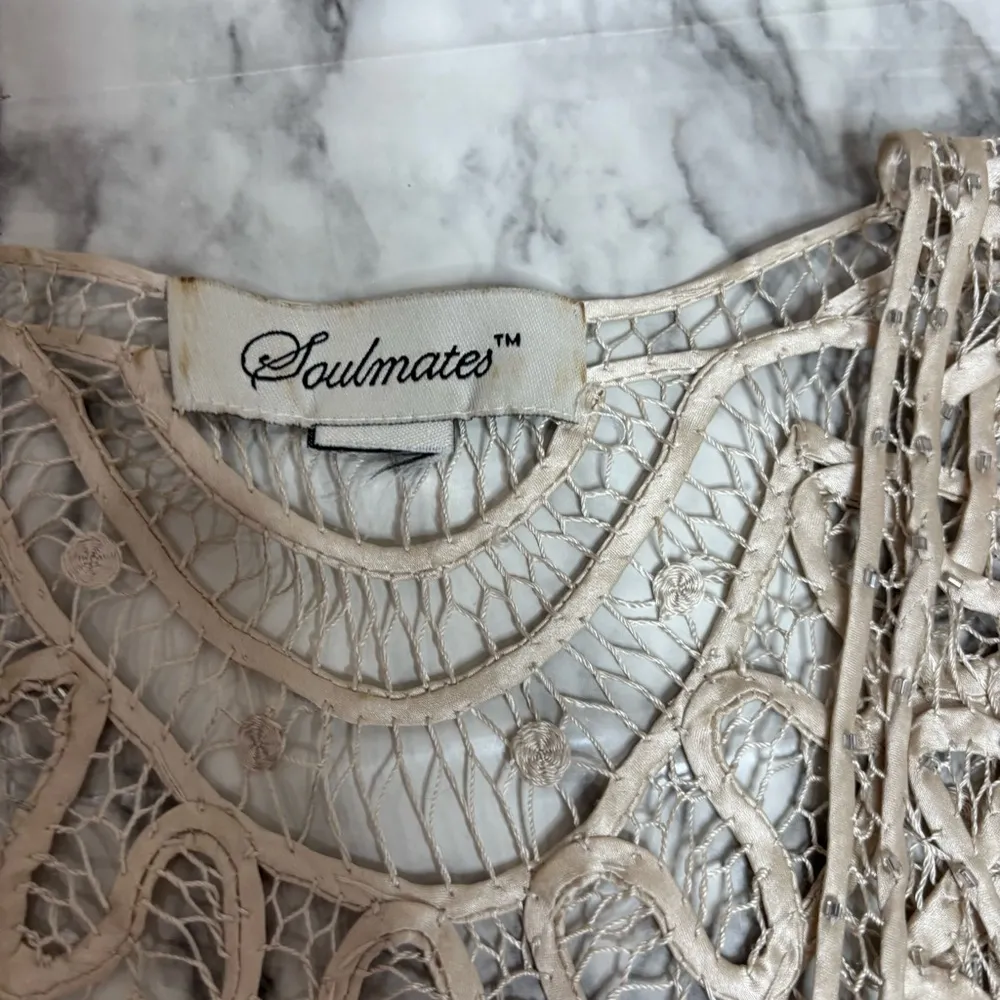 Soulmates 100% silk Champagne Formal dress shawl jacket beaded handmade large - Image 9